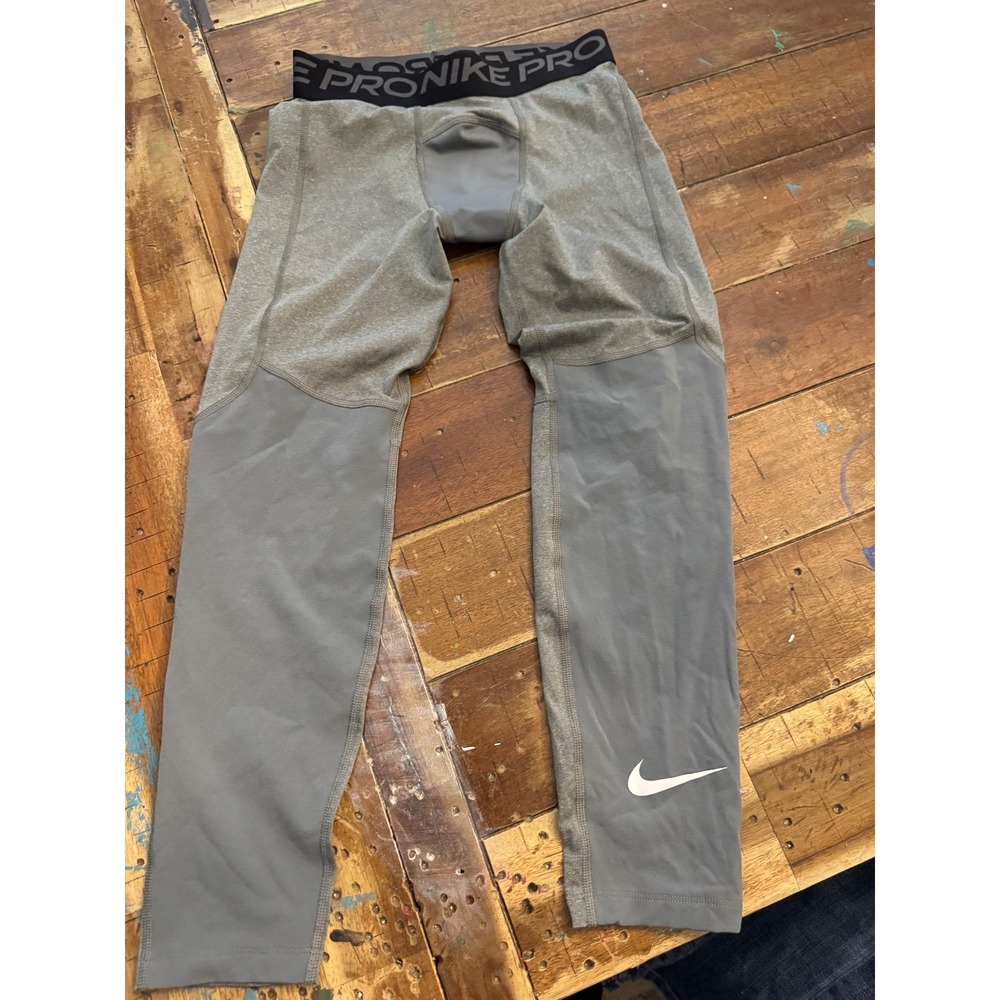 Nike Pro Dri-FIT Boys Grey Compression Leggings Athletic Tights Size Medium
